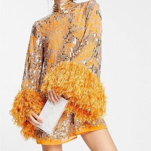 Asos minidress with beads and fringe feather detail